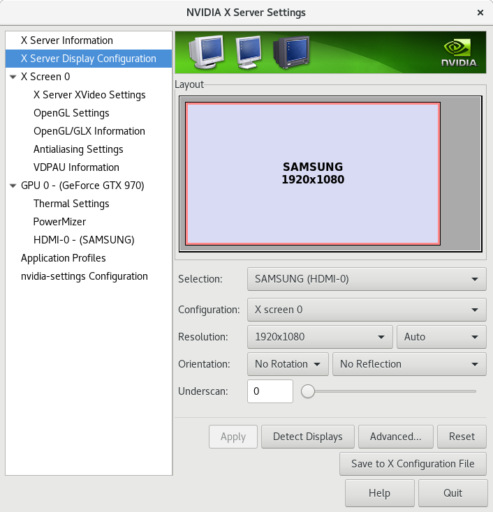 X Server Display Configuration showing where to change frequency